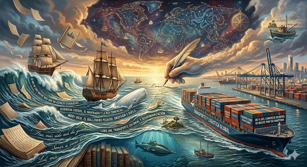 Mar y literatura. Imagen generada por IA.